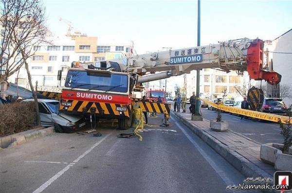 جرثقیل تصادف جرثقیل با پراید