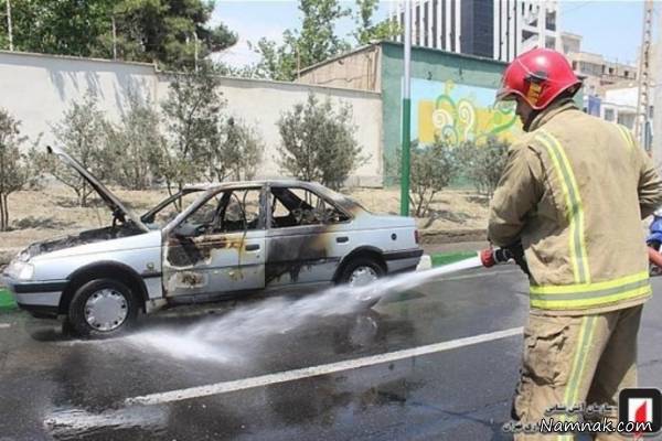 آتش گرفتن خودرو سوختن خودروی پژو 405