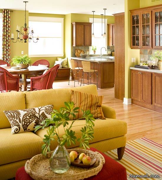 منزل گرم و پرانرژی با رنگ زرد و قهوه ای منزل رنگ زرد