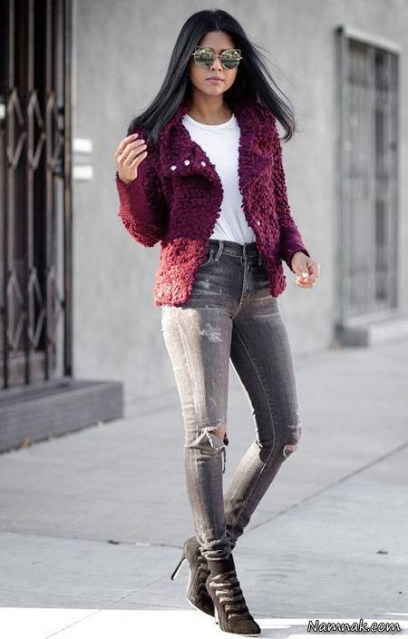 ست زرشکی و طوسی برای زمستان ست زرشکی و طوسی