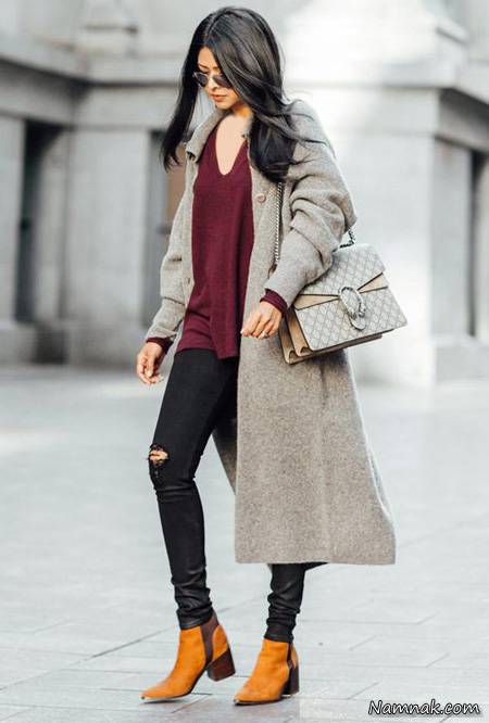 ست زرشکی و طوسی برای زمستان ست زرشکی و طوسی