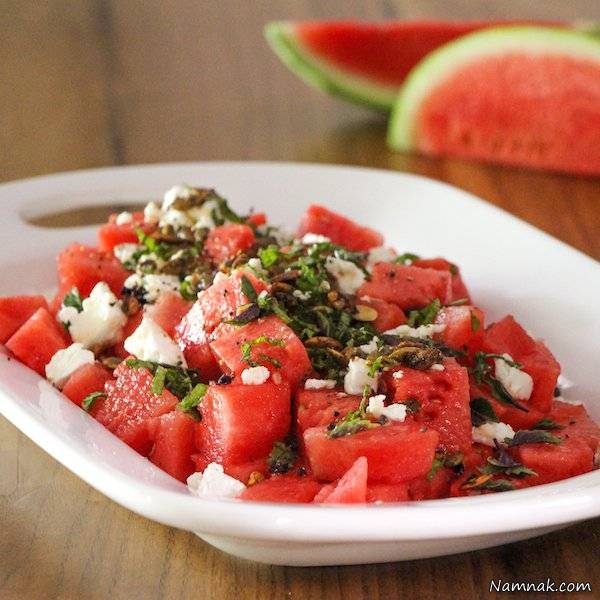 سالاد هندوانه با پنیر کاتیج