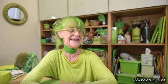 زن هنرمندی که سالهاست فقط لباس سبز می پوشد! + تصاویر زن هنرمند