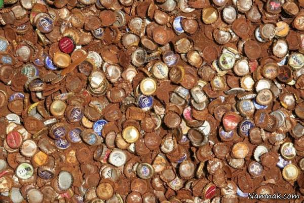 ساخت جاده ای با استفاده از درب بطری ها + عکس درب بطری