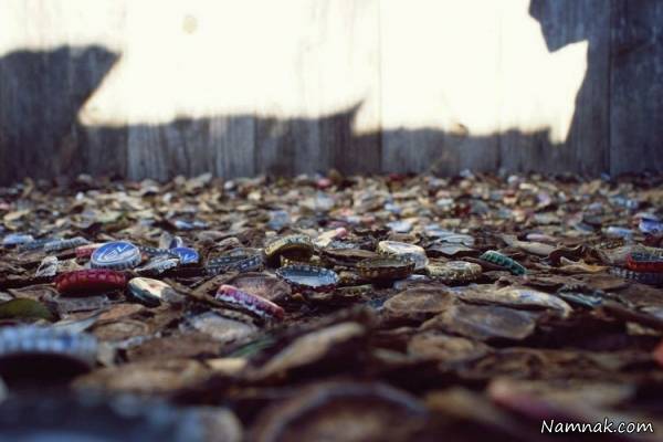 ساخت جاده ای با استفاده از درب بطری ها + عکس درب بطری